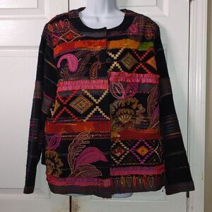CHOICES x NOTATIONS Vintage Colorful Embroidery Multi Textile Boho Jacket 1X